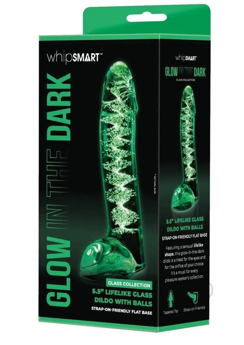 Whipsmart Lifelike Glass Dildo with Balls - 5.5in - Clear / Glow in the Dark