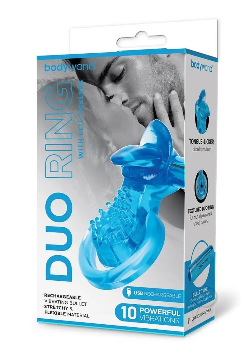 Bodywand Rechargeable Silicone Duo Ring with Clit Tickler - Blue