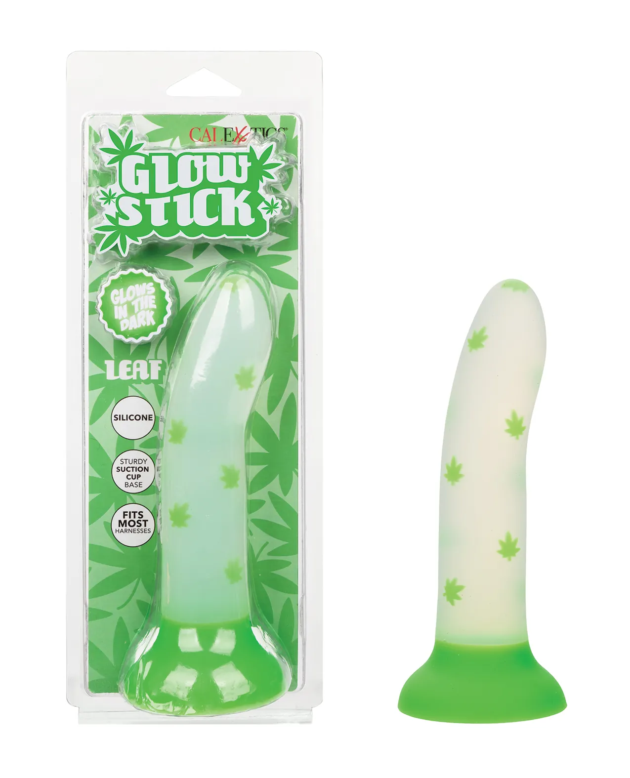 Glow Stick Leaf Suction Cup Glow-in-the-Dark Dildo - Green