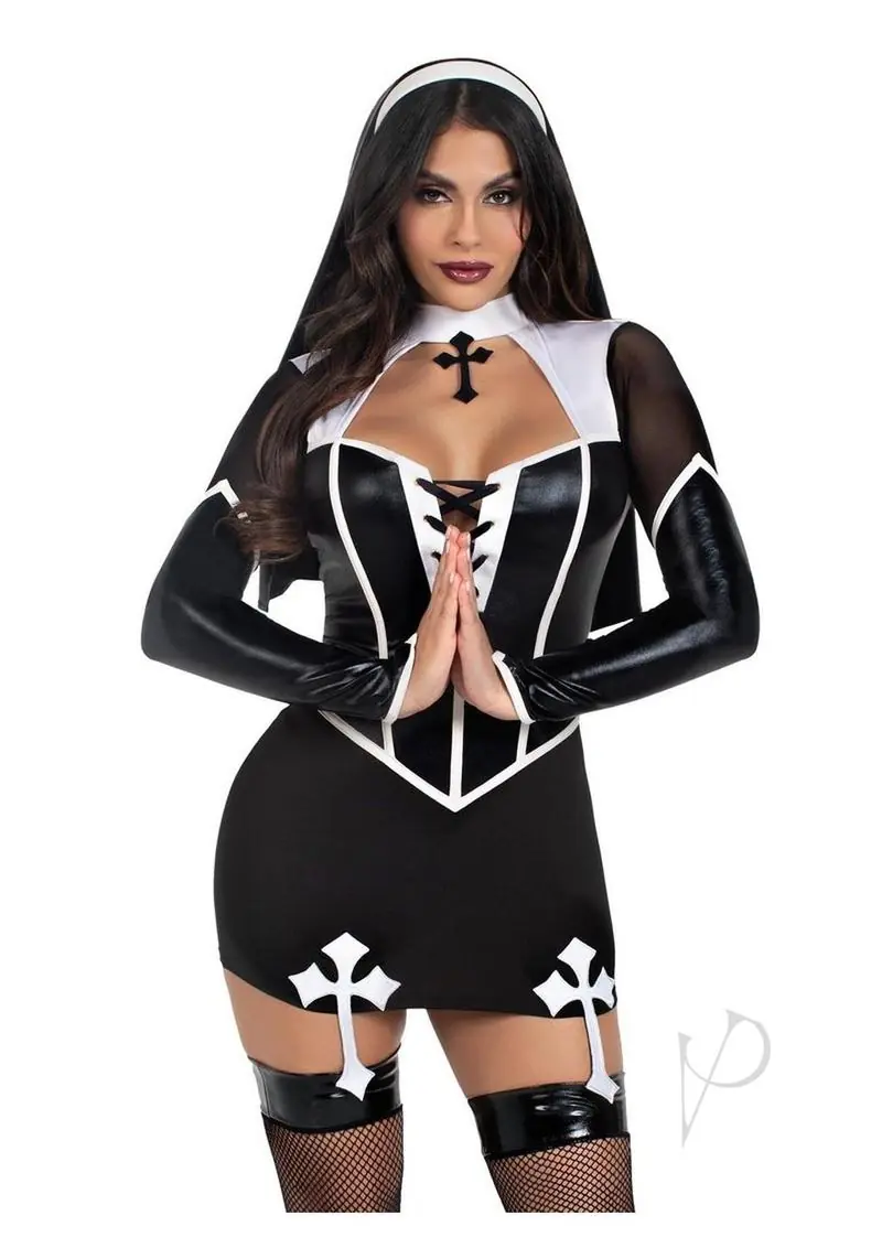 Holy Hottie Garter Dress and Nun Habit - Small - Black/White