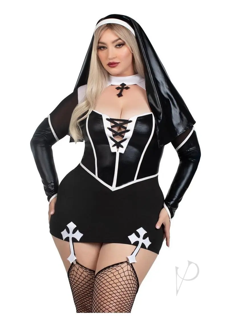 Holy Hottie Garter Dress and Nun Habit - 1X/2X- Black/White