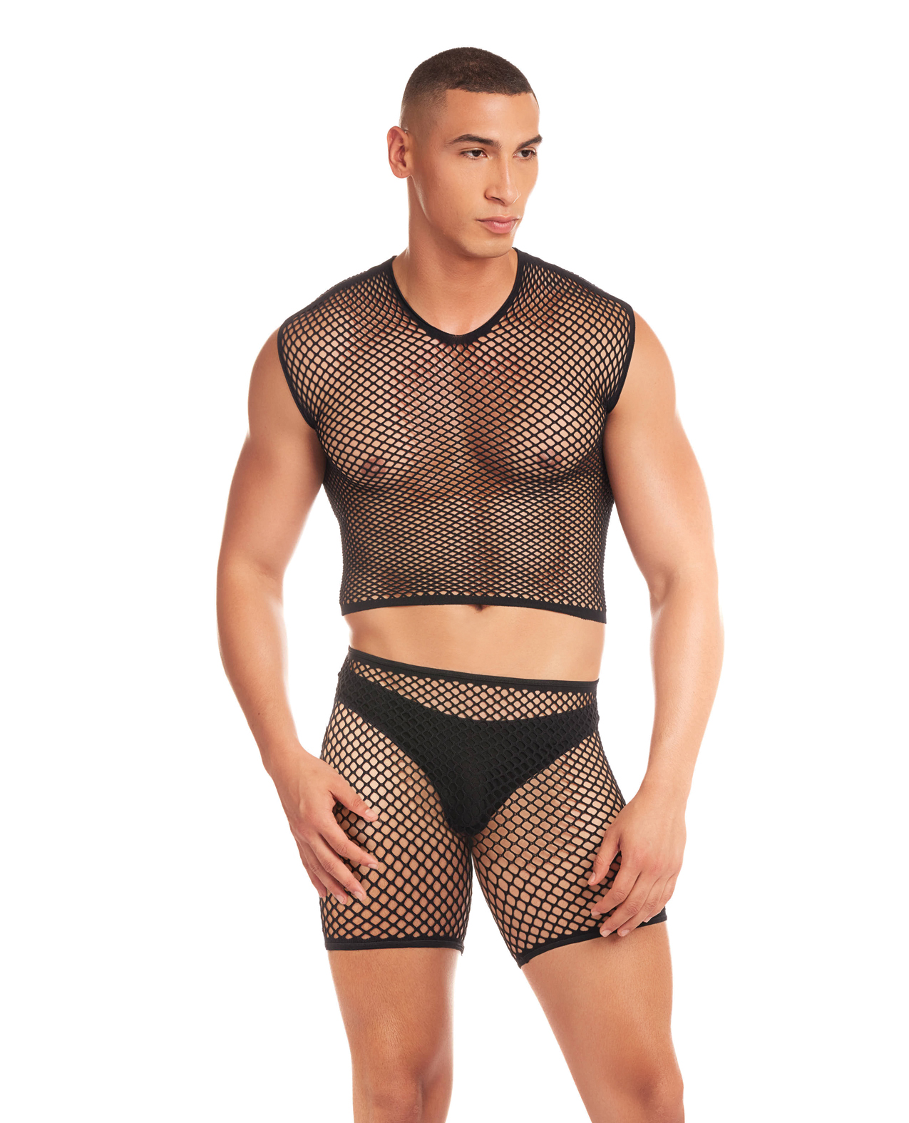 Rainbow Party Net-Bula Large Mesh Long Brief w/Thong - Black L/XL