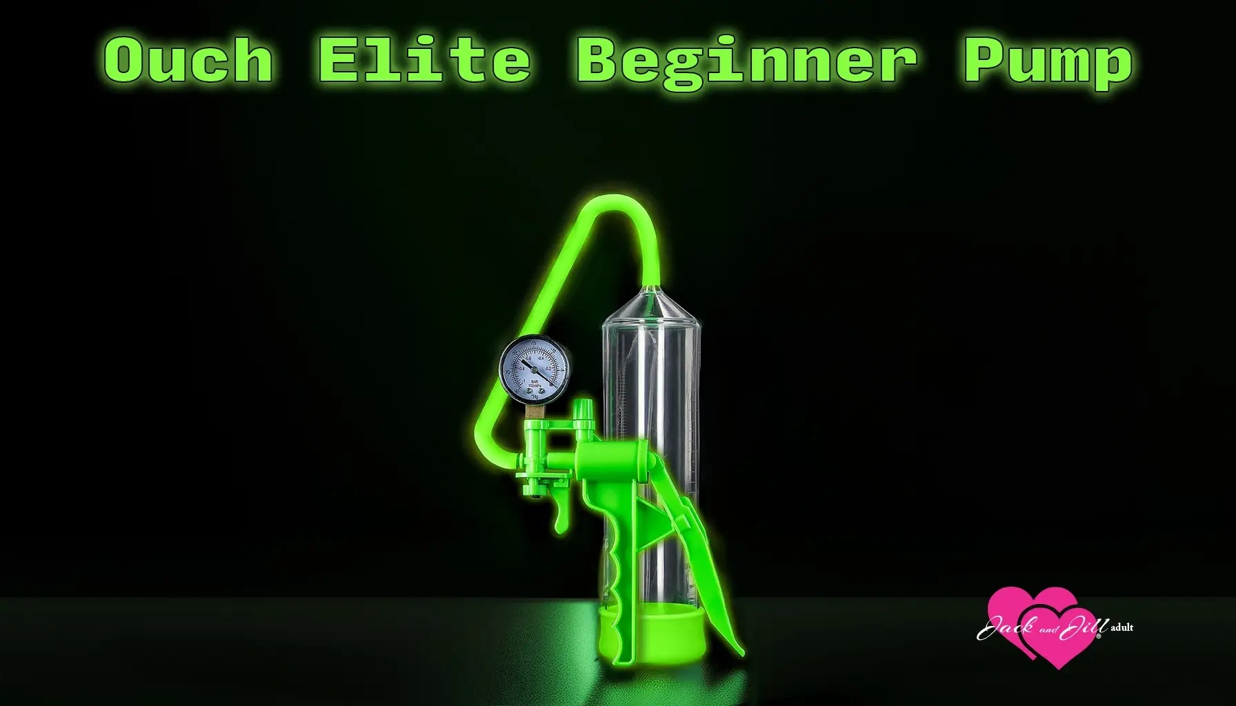 A glow in the dark ouch elite beginner pump displayed on a black bacground