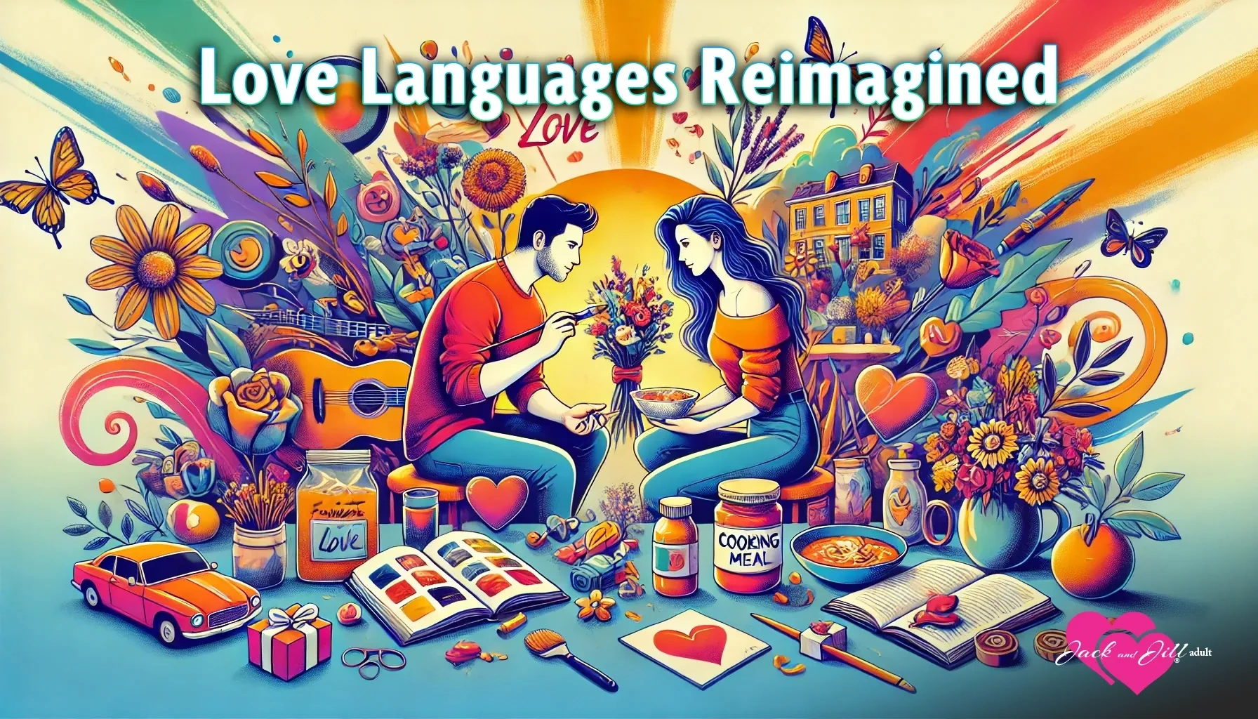 Love Languages Reimagined: A man and woman sitting side by side explore different interpretations of love languages.