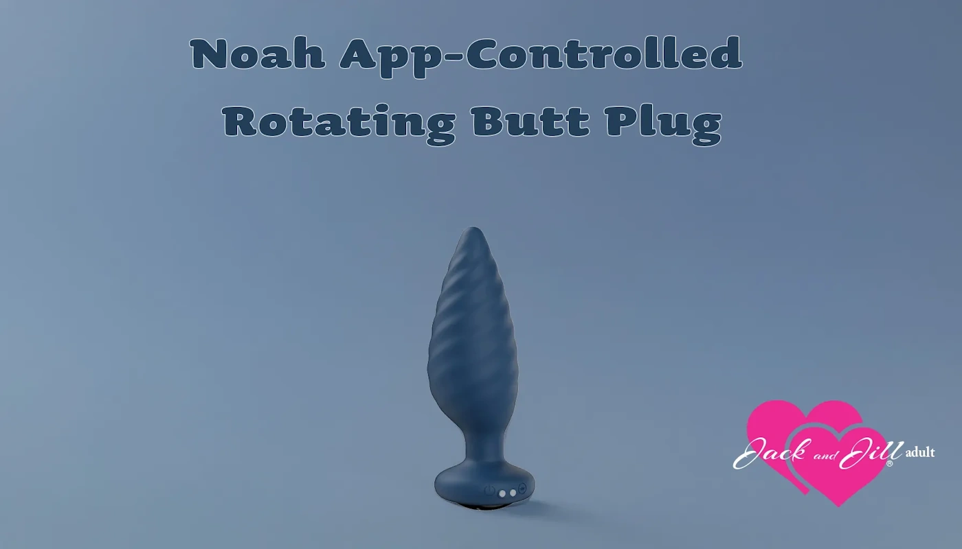 The Noah App-Controlled Rotating Butt Plug displayed on a blue background