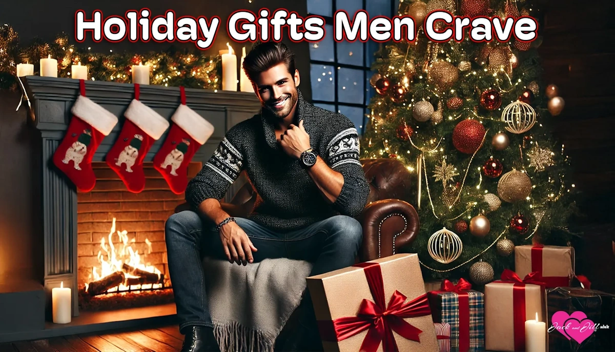 A man sitting by a Christmas tree and fireplace with with holiday gifts men crave