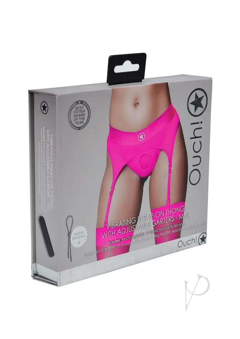 Ouch! Vibrating Strap-On Thong Rechargeable - M/L - Pink