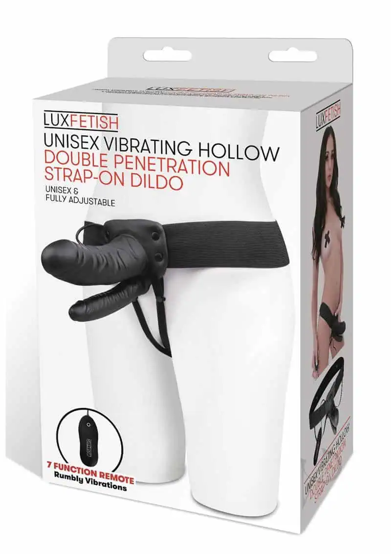Lux Fetish Unisex Vibrating Hollow Double Penetration Strap On Dildo - Image 3