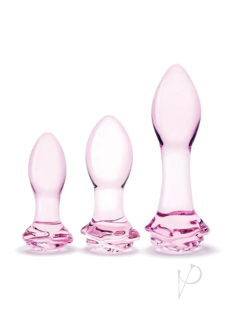 Glas Rosebud Butt Plug Set (3 Piece) - Pink - Image 2
