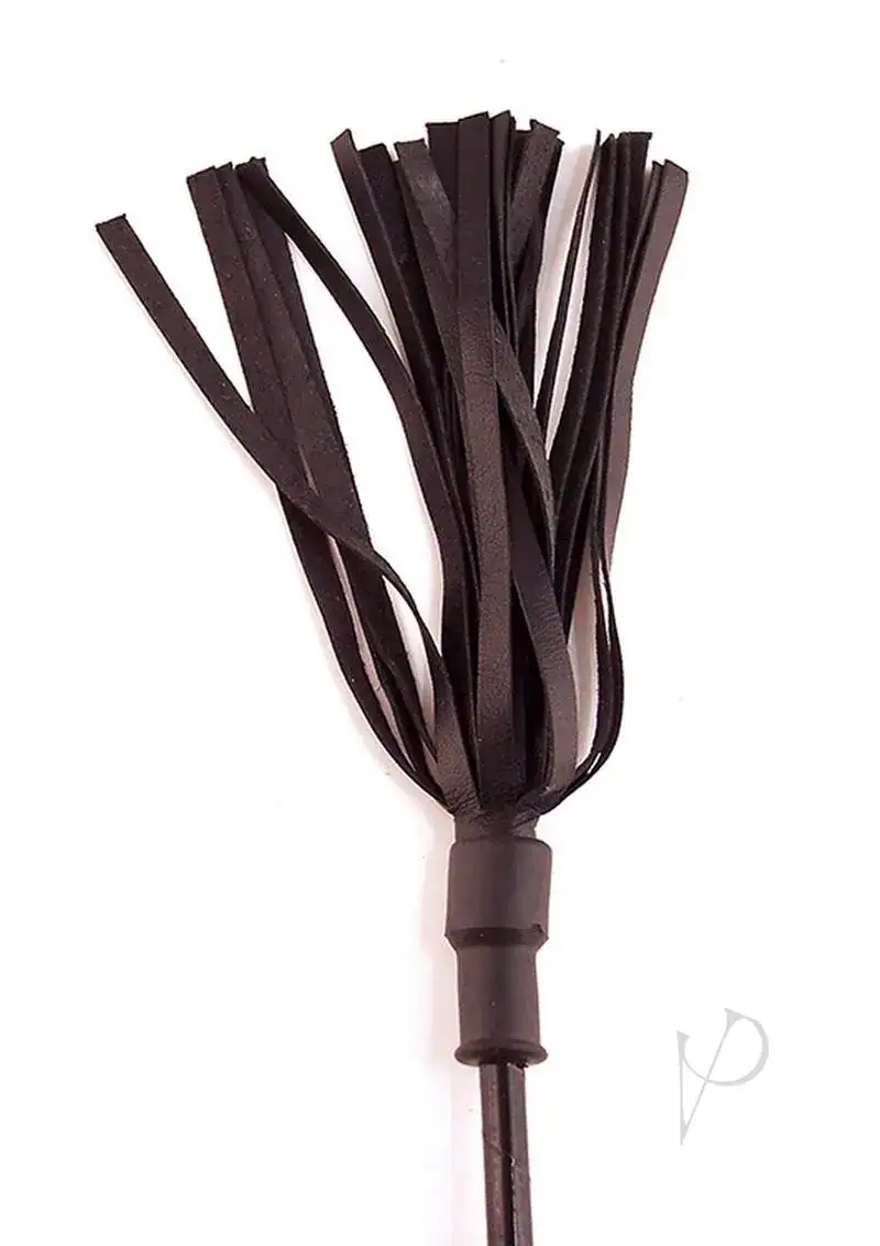 Rouge Leather Riding Crop w/Rounded Wooden Handle - Black - Image 2