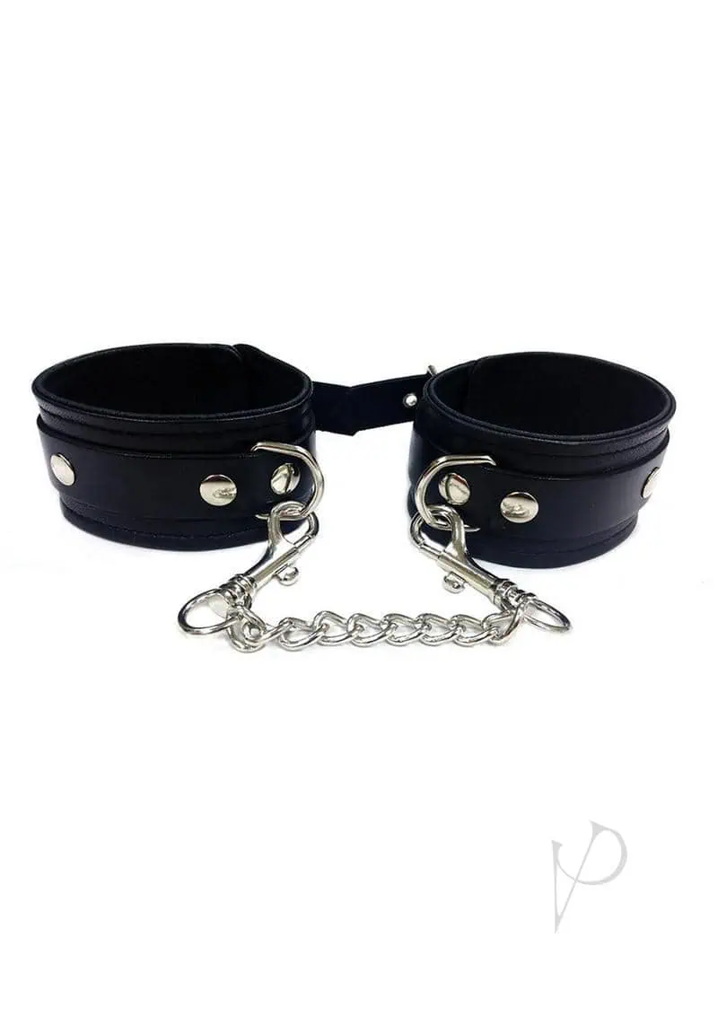 Rouge Plain Leather Adjustable Ankle Cuffs - Black - Image 2