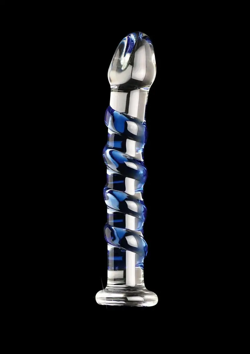 Icicles No. 5 Hand Blown Glass Massager - Clear w/Blue Swirls - Image 2