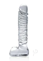Icicles No 63 Textured Glass Dildo With Balls Clear 8.5 Inch - Image 2