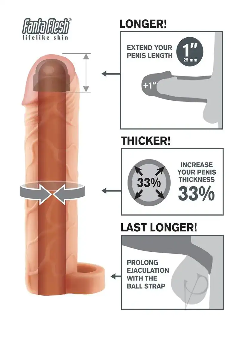 Fantasy Xtensions Perfect 1 Inch Extension Sleeve With Ball Strap Flesh 7 Inch - Image 2