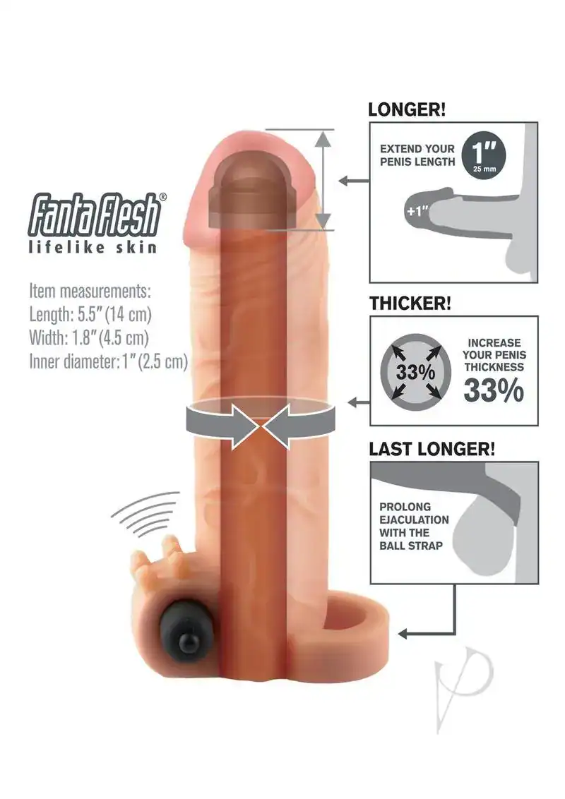 Fantasy Xtensions Vibrating Real Feel 1 Inch Extension Sleeve Flesh 5.5 Inch - Image 2