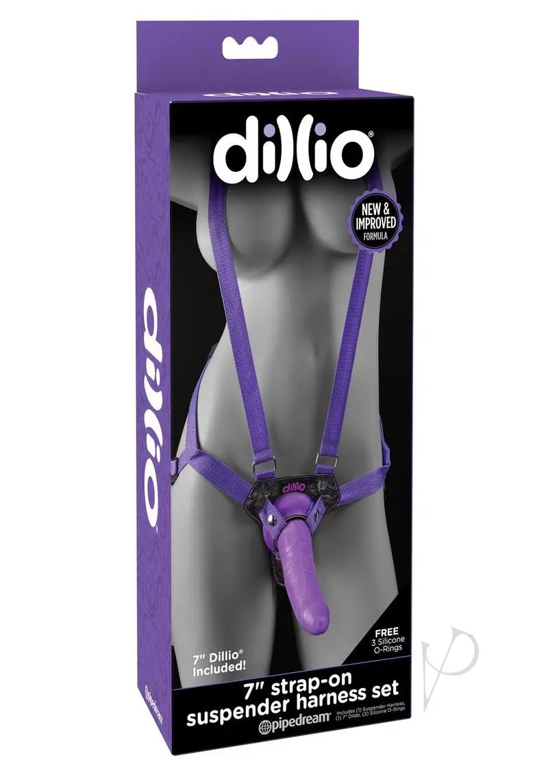 Dillio Strap-On Suspender Harness Set With Silicone Dong Purple 7 Inch - Featured Image