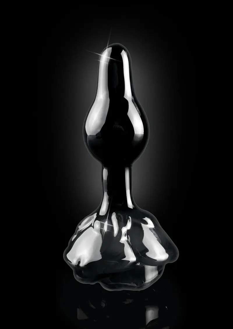 Icicles No. 77 Hand Blown Glass Rose Butt Plug - Black - Image 2