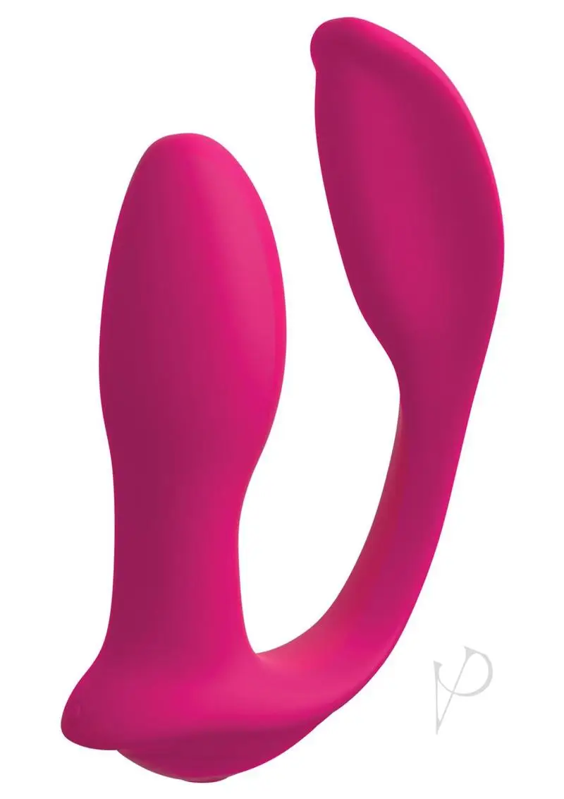 Threesome Double Ecstasy Silicone Vibrator Multi Speed USB Rechargeable Remote Splashproof Pink - Image 2