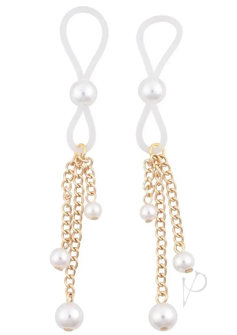Sex & Mischief Pearl Nipple Ties White/Gold - Image 2