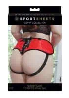 Plus Size Lace w/Satin Strap On Harness - Red - Image 1