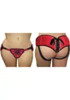 Plus Size Lace w/Satin Strap On Harness - Red - Image 2