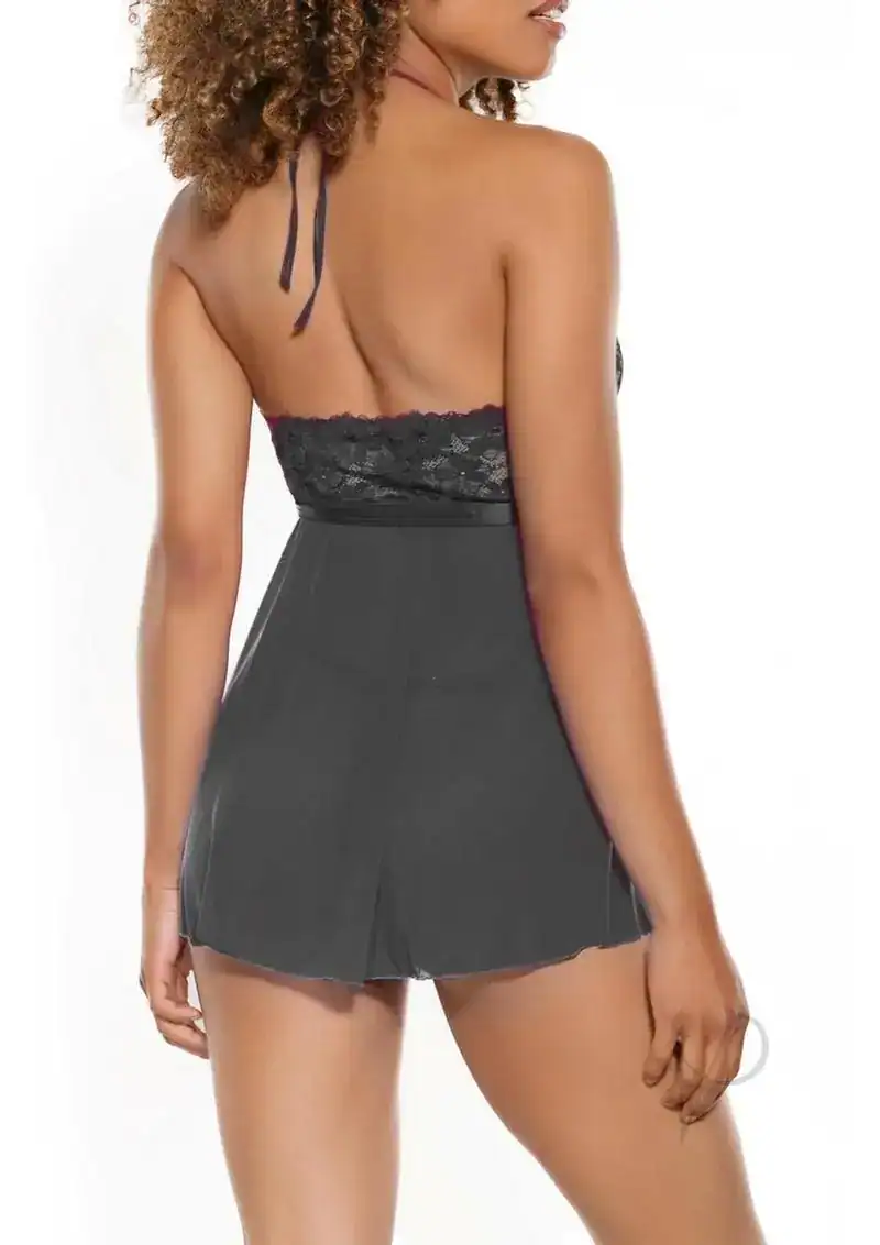 Pink Pussycat Babydoll and G-String - O/S - Black - Image 2