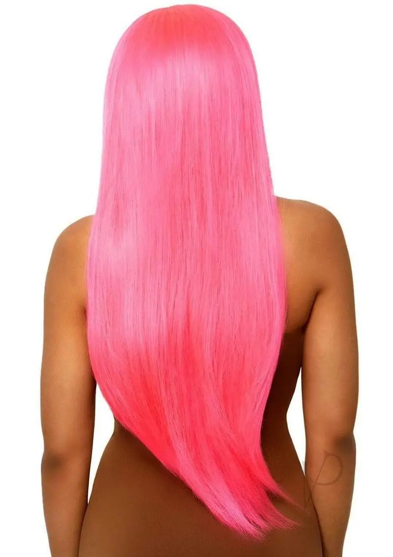 Long Straight Center Part Wig O/S Pink - Image 2
