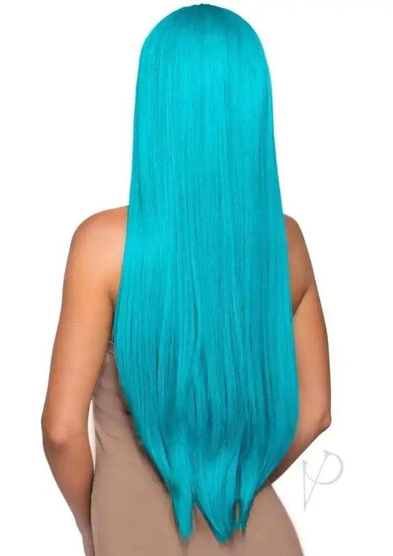 Long Straight Center Part Wig O/S Turquoise - Image 2