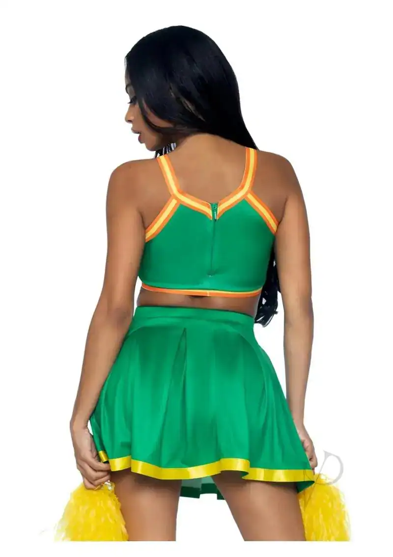 Bring It Baddie Set Top with Cheer Logo Pleated Skirt and Pom Pom - Medium/Large - Green - Image 2