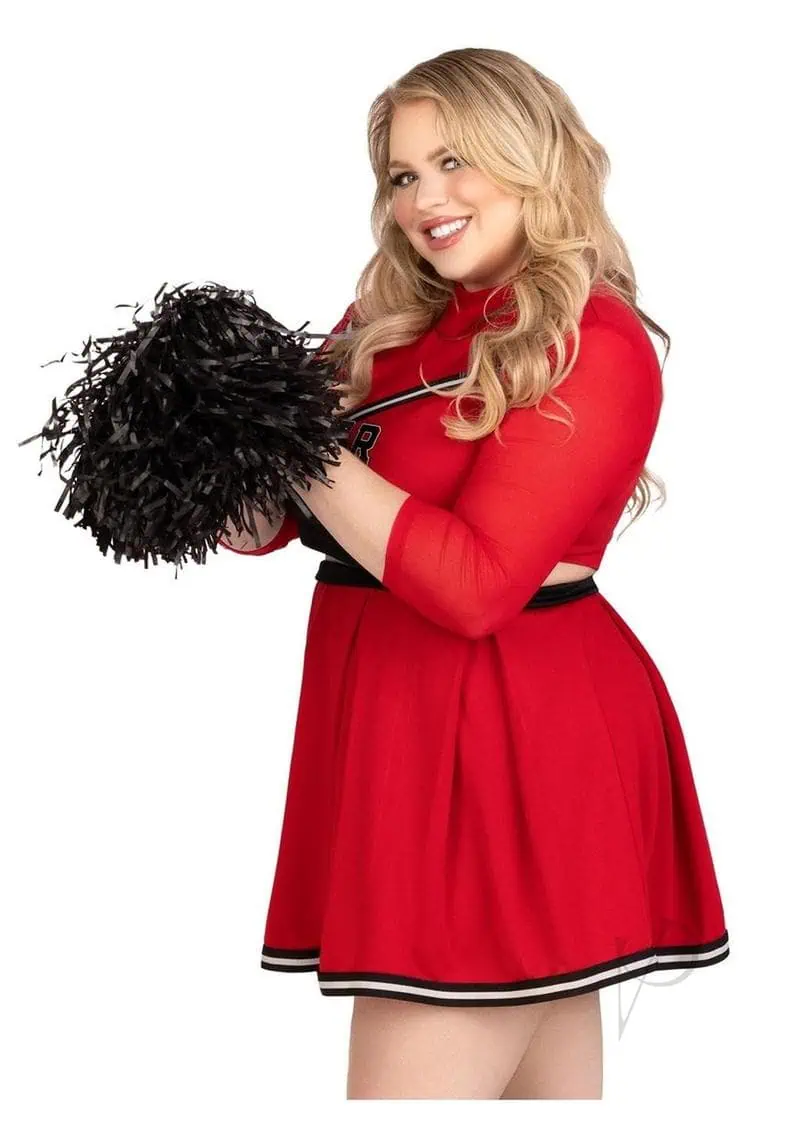Varsity Babe Crop Top with Pleated Skirt & Poms - 1X/2X - Red - Image 2