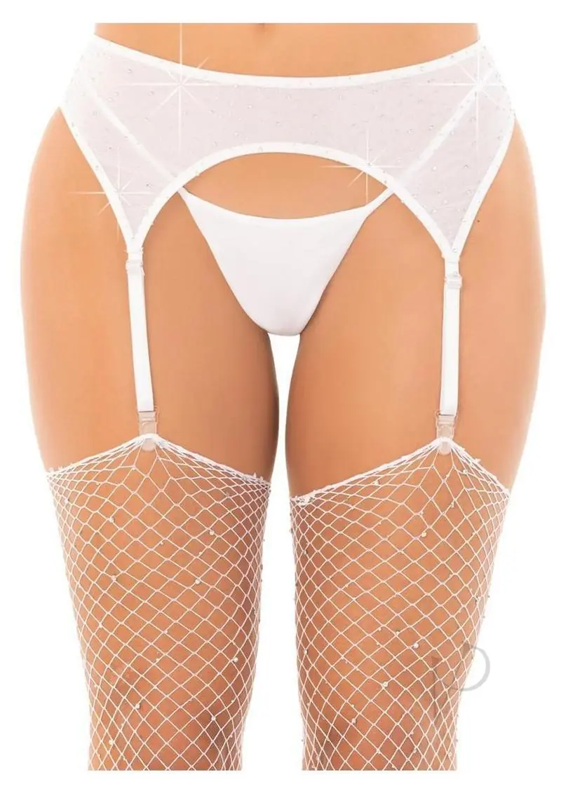 Rhinestone Garter Belt White O/S