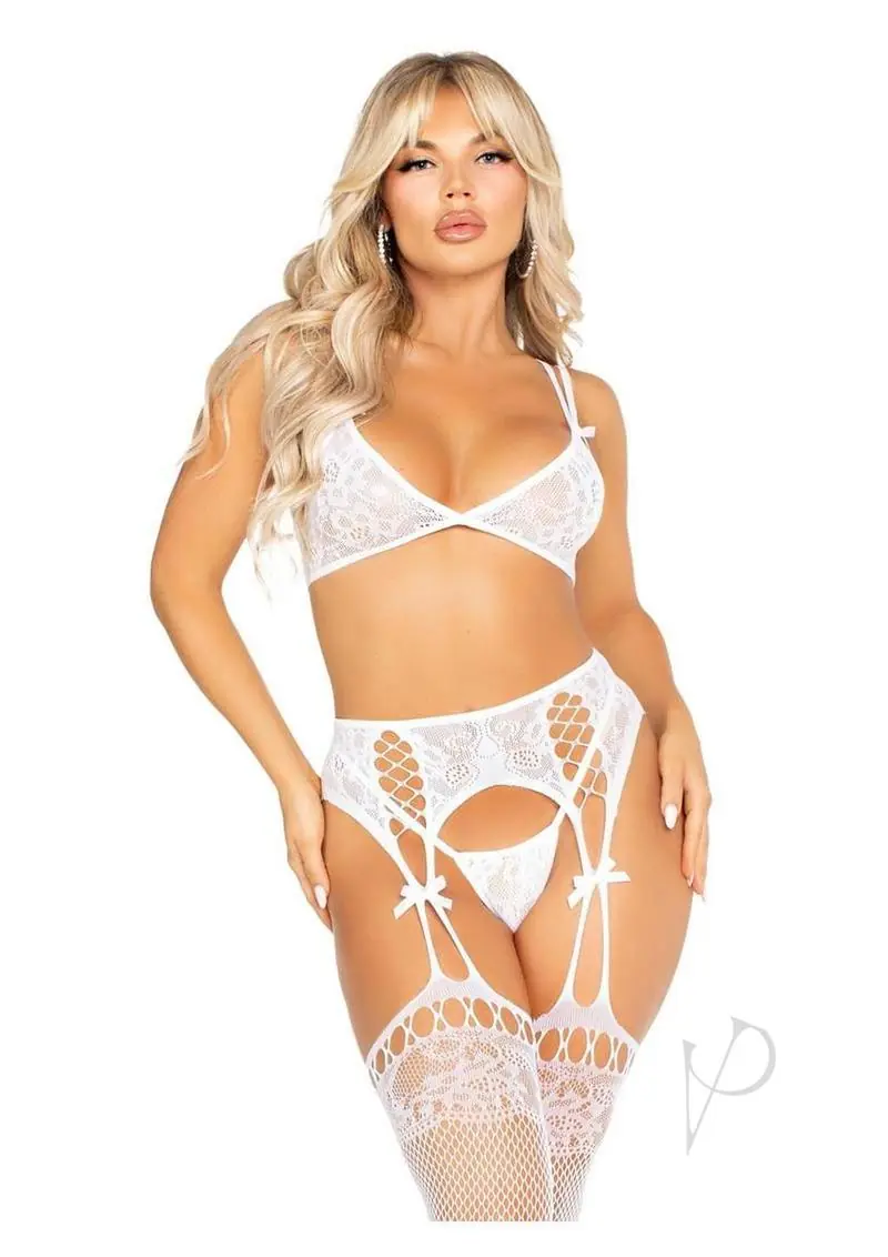 3 Pc Lace Bra Top With Dual Strap Detail White O/S