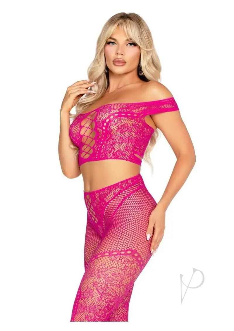 2 Pc Net And Lace Off-the-shoulder Crop - Image 2