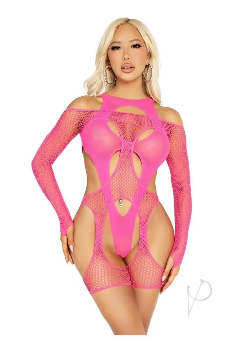 2 Pc Off-the-shoulder Fishnet Garter Harness - Pink O/S