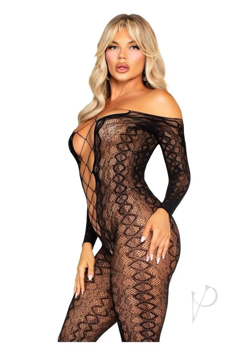 Python Net Crotchless Footless Lingerie Black OS - Image 2