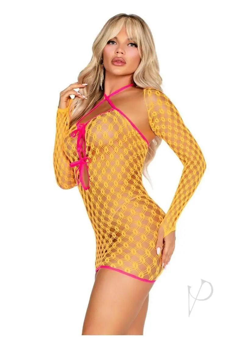 Eyelet Net Mini Dress with Tie-Front and Shrug O/S - Image 2