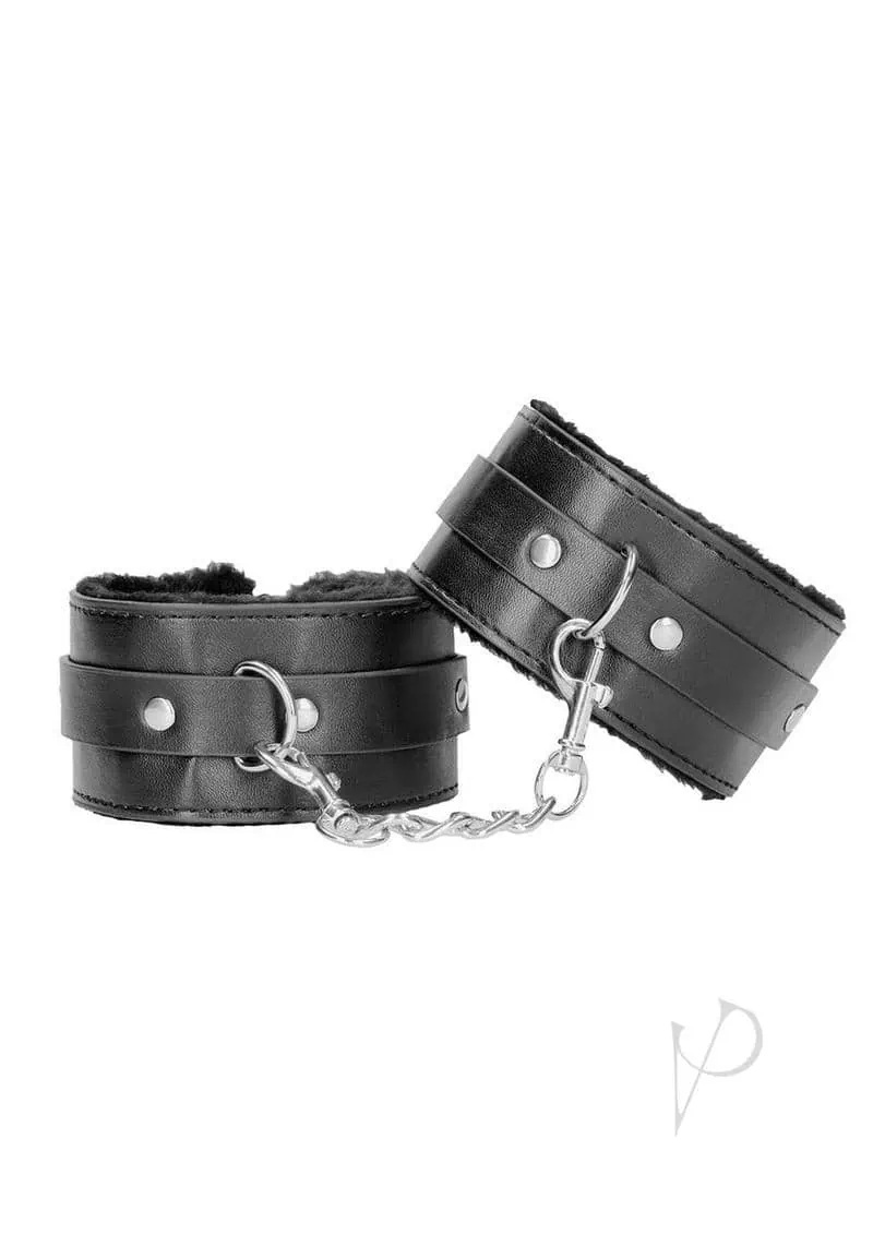 Shots Ouch Black & White Plush Bonded Leather Ankle Cuffs - Black - Image 6