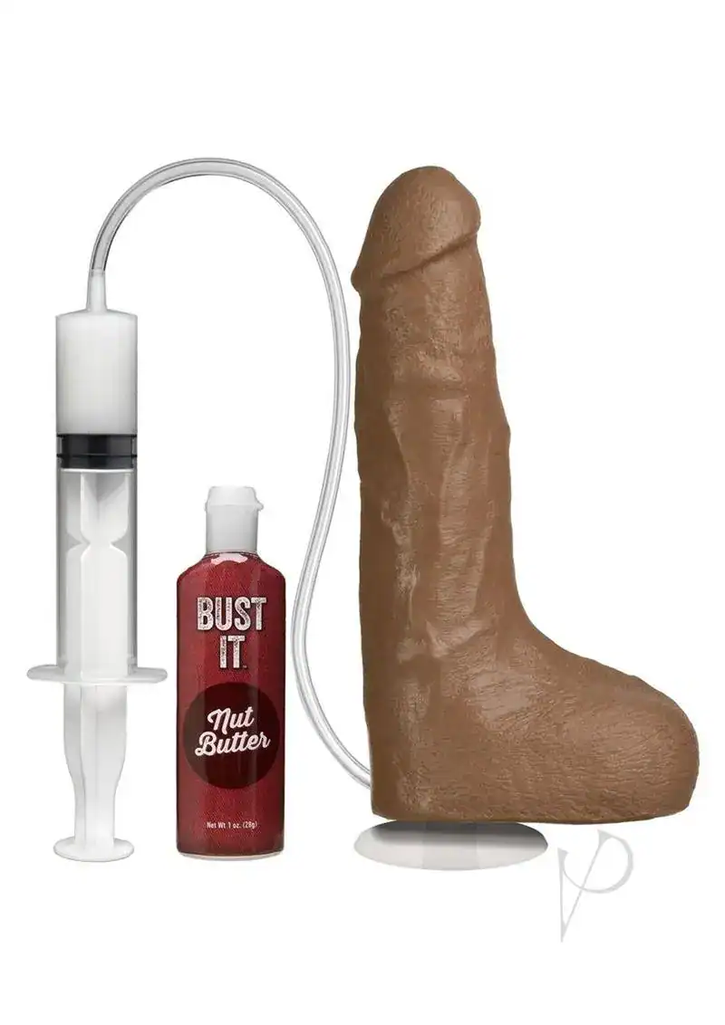 Bust It Squirting Realistic Cock w/1 oz Nut Butter - Brown - Image 2