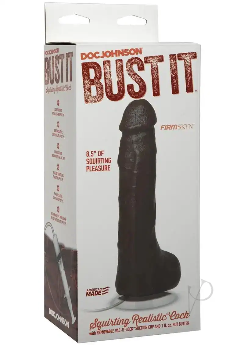 Bust It Squirting Realistic Cock w/1 oz Nut Butter - Black - Image 2