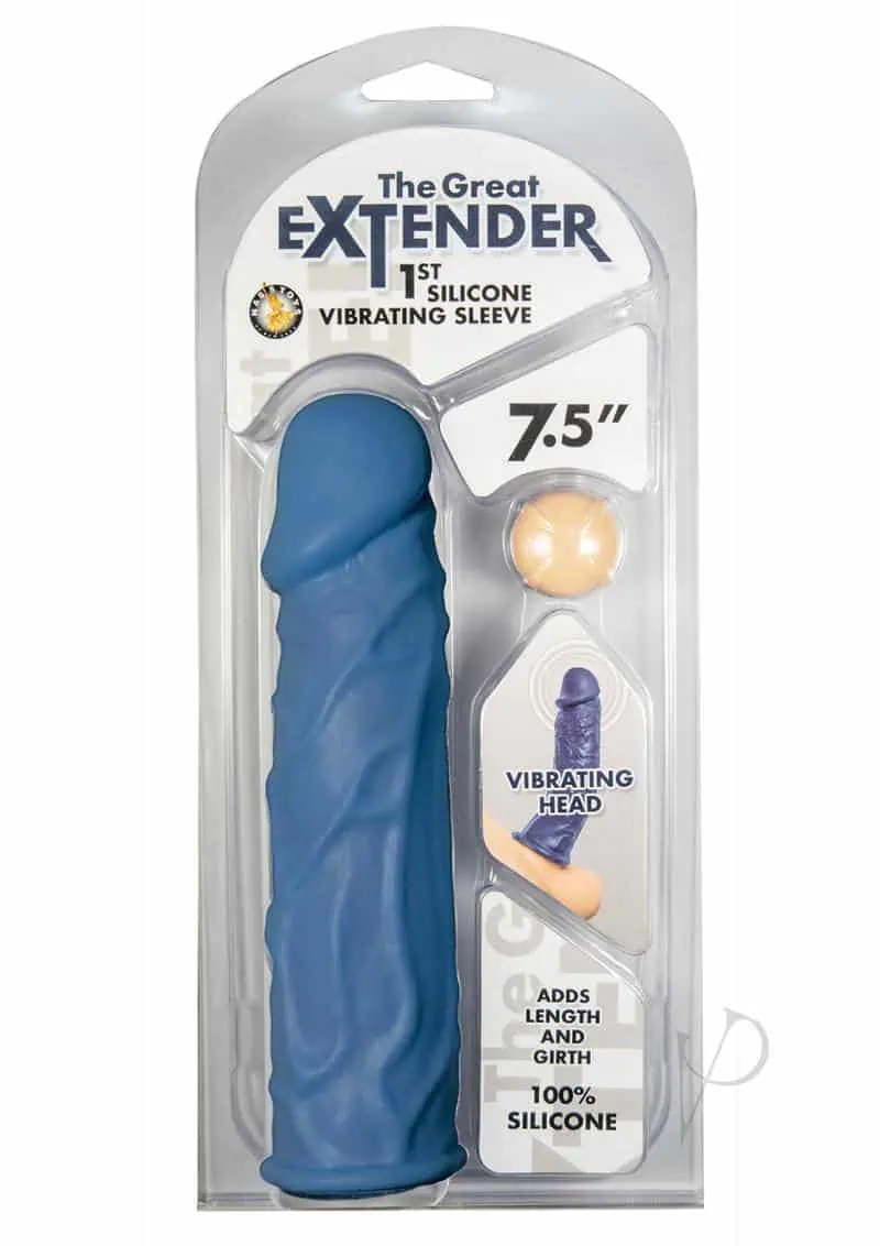 The Great Extender Silicone Vibrating Penis Sleeve 7.5in - Blue - Featured Image