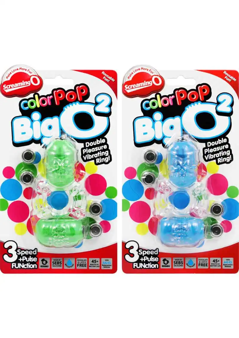 Color Pop Big O 2 Silicone Double Vibrating Cock Ring Waterproof - Assorted Colors - Featured Image