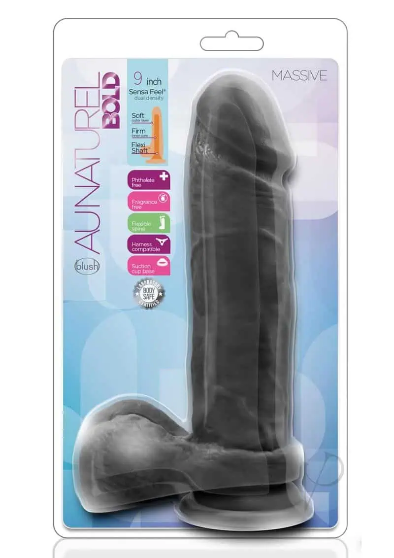 Au Naturel Bold Massive Dildo 9 inch Suction Cup Non Vibrating Black - Featured Image