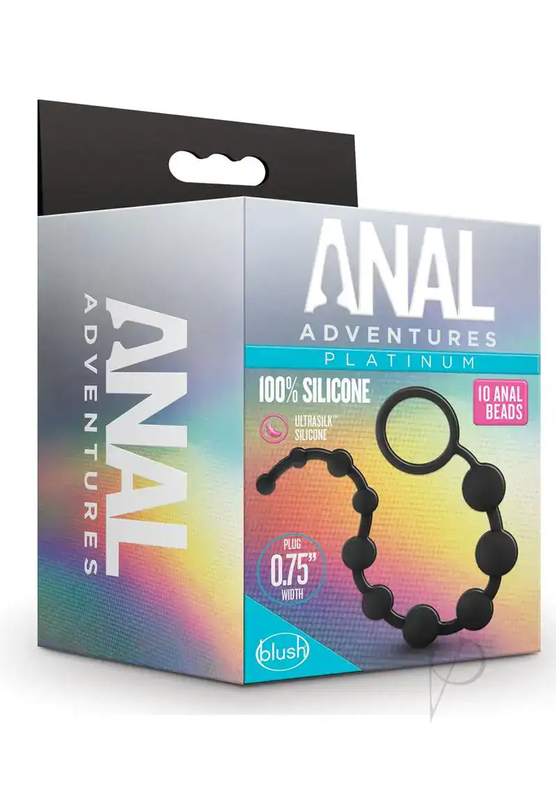 Blush Anal Adventures Platinum Silicone 10 Anal Beads - Black - Image 2