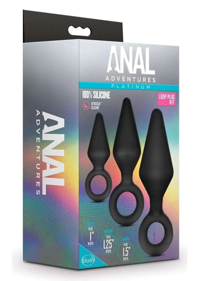 Blush Anal Adventures Platinum Silicone Loop Plug Kit - Black - Image 2