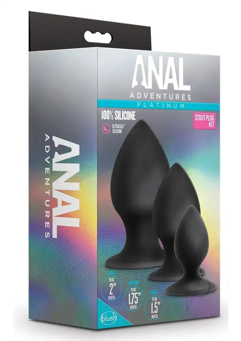 Blush Anal Adventures Platinum Silicone Anal Stout Plug Kit - Black - Image 2