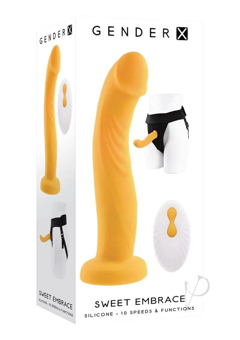 Gender X Sweet Embrace Dual Motor Strap On Vibe w/Harness - Yellow - Image 5
