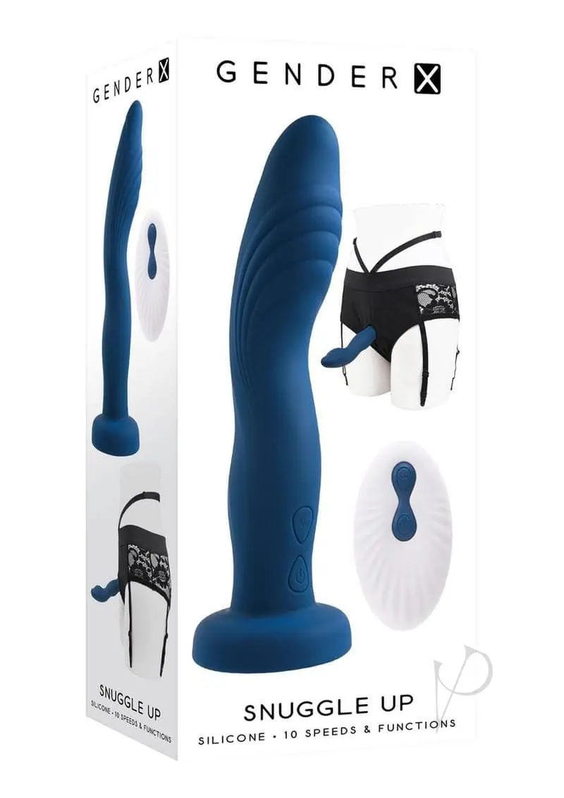 Gender X Snuggle Up Dual Motor Strap On Vibe w/Harness - Blue - Image 5