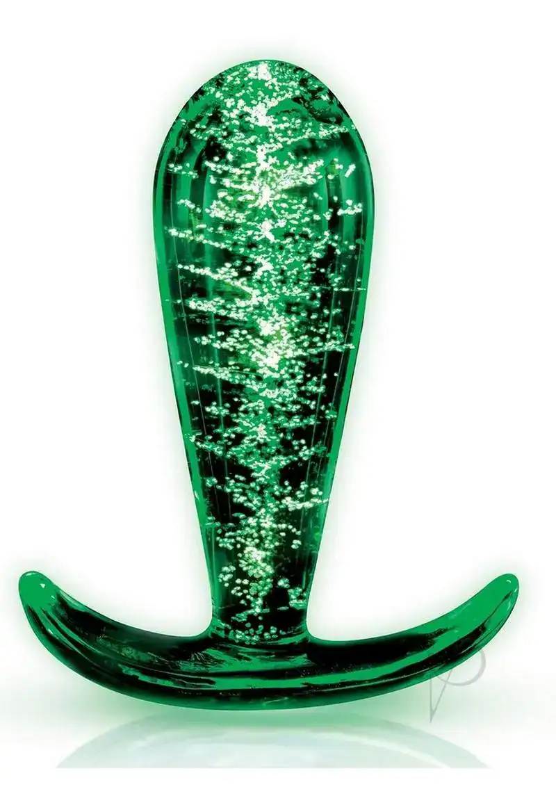 Whipsmart Glass Butt Plug with Curved Base 3.5in - Clear / Glow in the Dark - Image 2