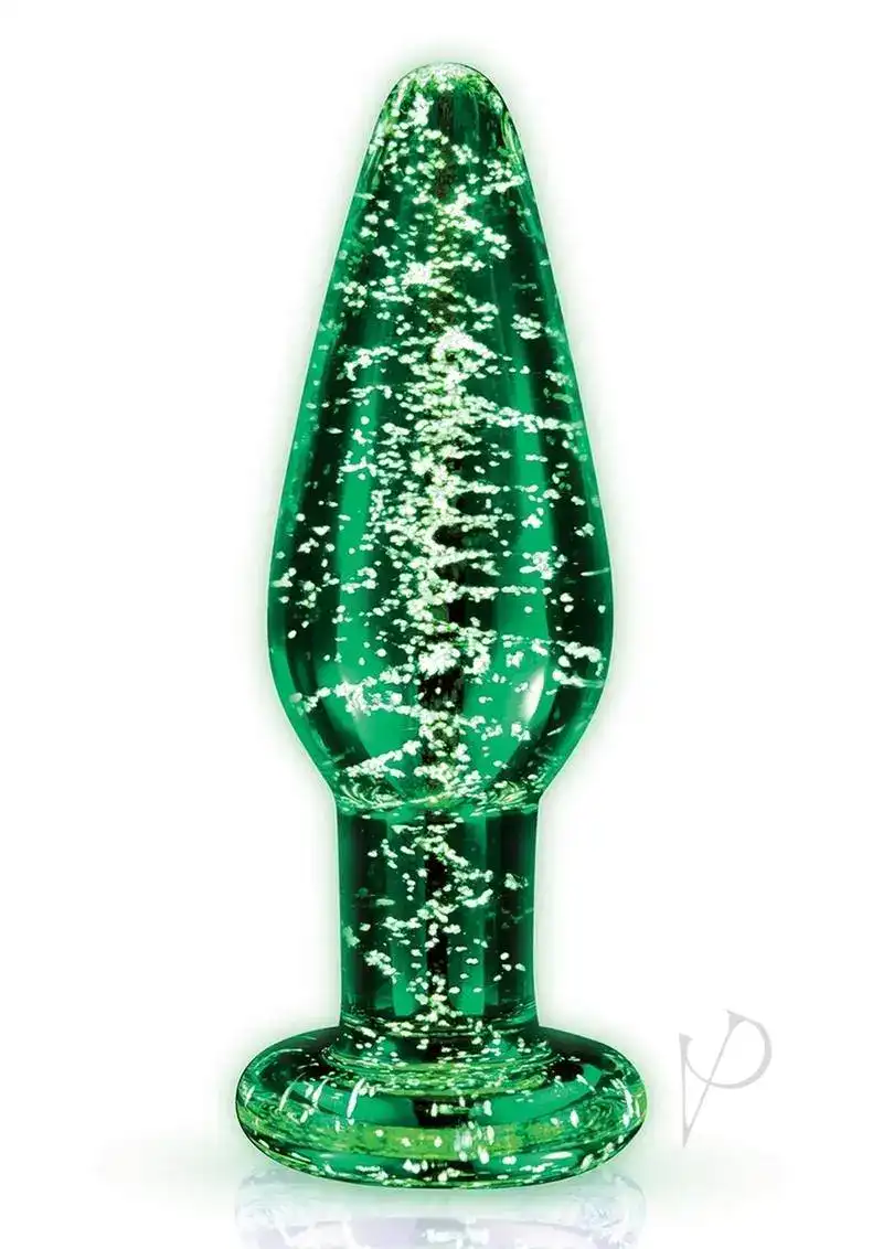 Whipsmart Glass Butt Plug with Flat Base 3.5in - Clear / Glow in the Dark - Image 2