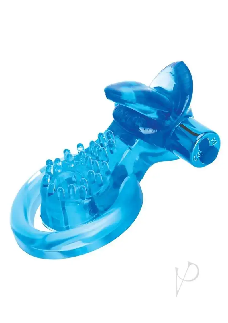 Bodywand Rechargeable Silicone Duo Ring with Clit Tickler - Blue - Image 2